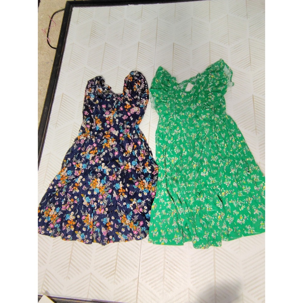 Crown & Ivy Kids Girls Size‎ 5 Floral Tiered Dress Bundle Navy Blue Green 2 Pack